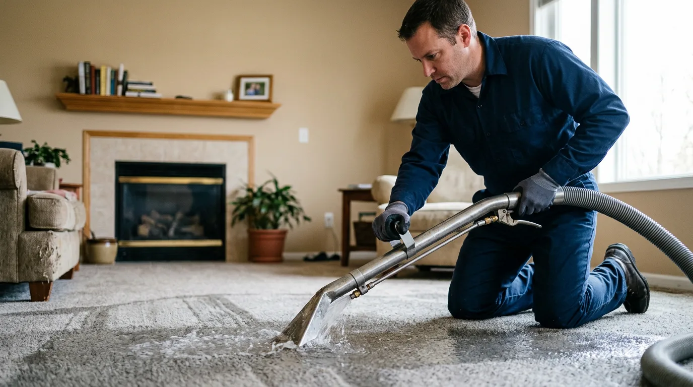 Water damage restoration technician working near Pottsville, AR